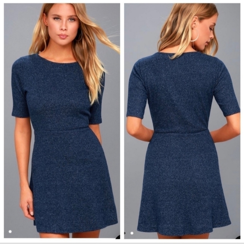 Lulu's London Lovely Heather Blue Skater Dress Women's XS Casual USA Made EUC